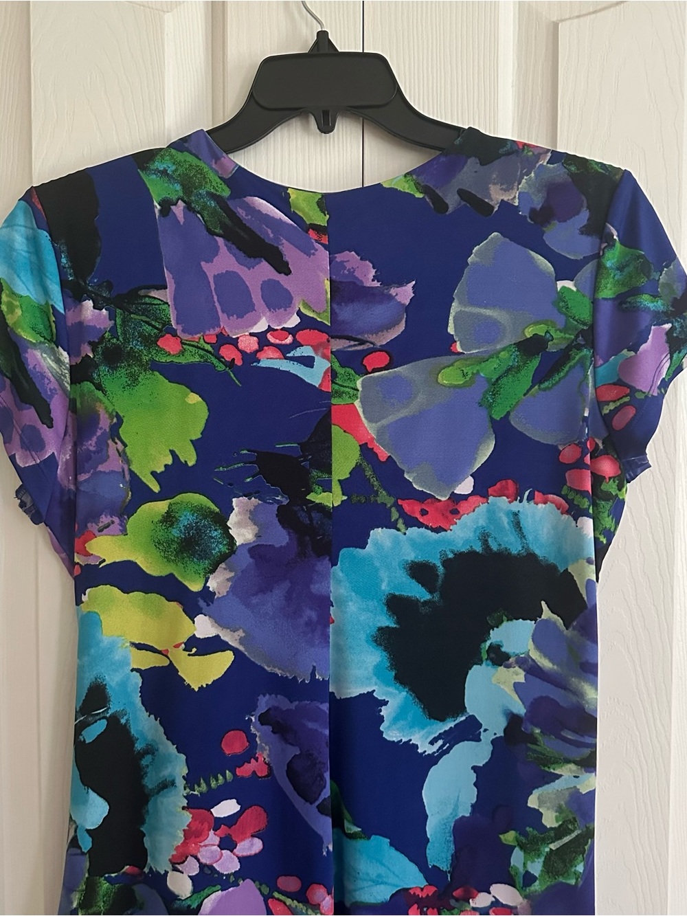 Shelby & Palmer Dress Purple Pink Blue Floral Cap Sleeve Faux Wrap Ruched XL - Picture 10 of 15